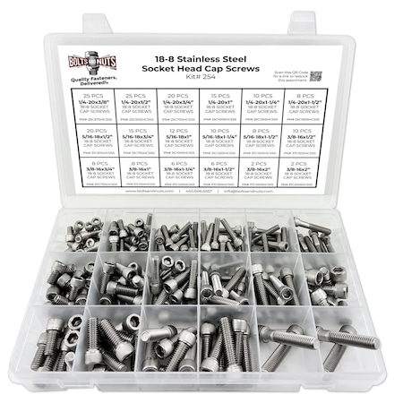 Boltsandnuts.Com Inch 18-8 Stainless Steel Socket Cap Screws Assortment - 211 PCS Assortment Kit #254